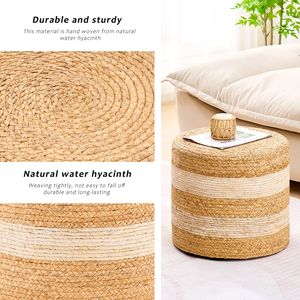 Poggiapiedi Quadrato Bianco Fatto a Mano in Giacinto d'Acqua Naturale con Contenitore per Arredamento Casa e Uso Alberghiero - Product Image 3