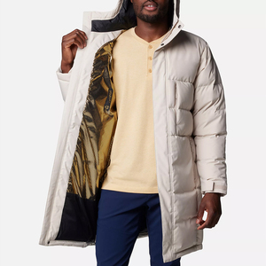 Men's Long Hooded Down Puffer Jacket Windproof Casual Winter <b>Coat</b> Solid Color <b>Zipper</b> Closure Thick Polyester Shell - Product Image 2