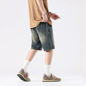 Shorts Bermuda en jean délavé taille haute pour homme, style décontracté, fermeture boutonnée, 100 % coton, tissu toile respirant, Econex Sports - Product Image 5