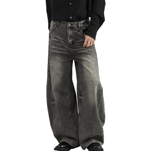 Pantalones de Mezclilla Negros para Hombre, Estilo Vintage, Holgados, Rectos, Tejido Sólido, Casuales, de Moda Urbana para Invierno - Product Image 1