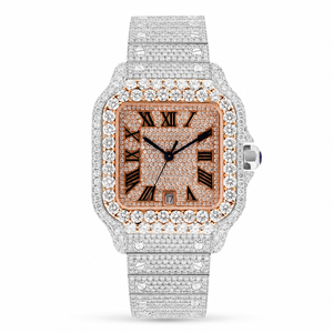 Reloj de Cuarzo para Hombre de Lujo, Dos Tonos, con Diamantes Moissanite, Caja Cuadrada de Acero Inoxidable, Esfera Romana, Estilo Hip Hop, Resistente al Agua 3BAR - Product Image 5