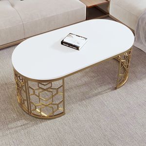 Mesa de Centro Ovalada Moderna con Patrón Recortado, Marco de Acero Inoxidable de 47.2 Pulgadas, Diseño Metálico Elegante - Product Image 2