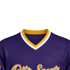 Men Purple Sublimated <b>Ice</b> Hockey V Neck Striped Jersey Polyester Sports Shirt Team Wear Match Training Athletic Apparel - Product Image 3