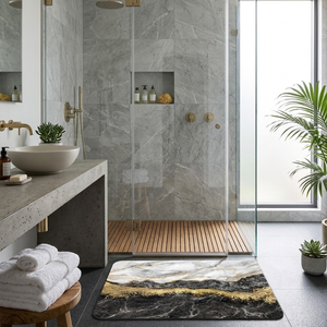 Tapis de bain moderne réversible en polyester à motif floral |   Super absorbant, séchage rapide, antidérapant |   Entrée de cuisine rembourrée et adaptée aux animaux domestiques - Product Image 2