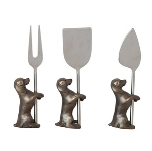 Ensemble créatif de couteau à fromage et fourchette en acier inoxydable écologique avec poignée en forme de chien, résistant au lave-vaisselle, pour servir - Product Image 1