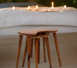 Mid-Century Modern Solid Wood Nesting <b>Tables</b> Set of 2 | Kidney Shaped Nested End <b>Tables</b> | Wholesale Living Room Furniture - Product Image 1