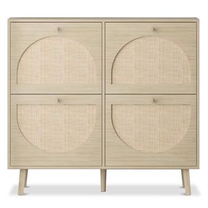 Moderno Armadio Portascarpe in MDF a 4 Cassetti con Ripiano in Rattan Regolabile, Organizzatore Salvaspazio per Scarpe, Mobile per Casa - Product Image 5