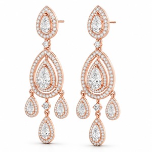 Roy Diamond Rose Gold Plated <b>Emerald</b> Cut Diamond Chandelier <b>Earrings</b> IGI Certified Luxury Modern Geometric Women's Wedding - Product Image 6