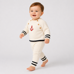 Conjuntos de Suéteres de Punto de Algodón 100% Personalizados para Bebés de <span class=keywords><strong>3</strong></span> <span class=keywords><strong>Meses</strong></span>, Suaves y Cómodos, de Dos Piezas - Product Image 3