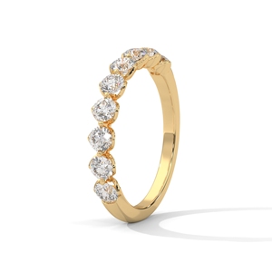 Anillo de Oro para Mujer con Contorno y Diamantes Redondos Cultivados en Laboratorio, Banda de Media Eternidad Festoneada para Bodas y Fiestas - Product Image 4