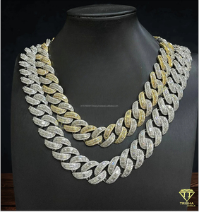 Collar Unisex con Diamantes Moissanite VVS en Corte Baguette y Redondo, Cadena Cubana de Plata de Ley 925, Chapado en Oro Rosa, Estilo Hip Hop - Product Image 2