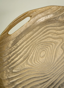 Plateau de service rond doré élégant avec surface texturée et design contemporain, idéal pour des réceptions élégantes et la décoration intérieure - Product Image 4