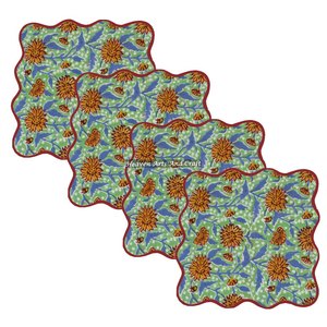 High Quality Cotton Fabric <b>Table</b> Scallop Napkin Customizable Square Embroidered Scallops Mix Match Indian Floral Block Printed - Product Image 3
