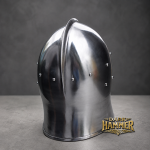 Casque en acier européen moderne de style médiéval, forgé à la main, plaqué argent, calibre 16, avec doublure en cuir historique et sangles réglables pour - Product Image 2