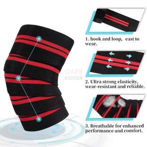 <b>Black</b> and Red Striped Elastic Gym Squat Support Straps Heavy Duty Powerlifting Gear Weightlifting Knee <b>Wraps</b> - Product Image 2