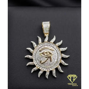 1. Collar de Lujo Estilo Hip Hop con Colgante Redondo con Diseño de Sol y Símbolo Antiguo, Diamante Cultivado en Laboratorio, Plata de Ley 925 - Product Image 1