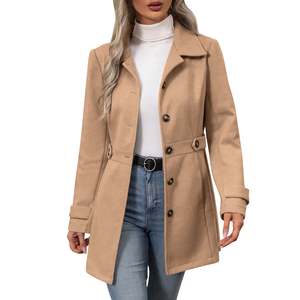 Autumn Winter <b>Womens</b> Trench <b>Coat</b> Double Breasted <b>Belted</b> Long Overcoat Elegant Windbreaker Custom Logo - Product Image 4