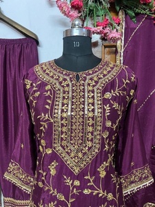 Colección de diseñador Heavy Sequence Zari bordado Chinon Top de seda y encaje de cuatro lados Palazzo Salwar vestido para bodas fiestas - Product Image 5