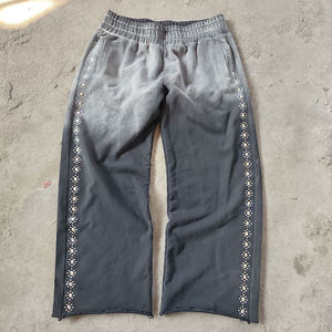 Pantalones Deportivos Grises Ombre para Hombre con Franja Lateral de Pedrería, Cintura Elástica, Joggers Casuales para Otoño - Product Image 1