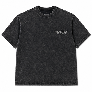 Unisex Luxury O-Neck Oversized <b>Collarless</b> Short Sleeve 100% Cotton Fleece Soft Acid Wash Front Embroidered Logo Quick Dry Casual - Product Image 2