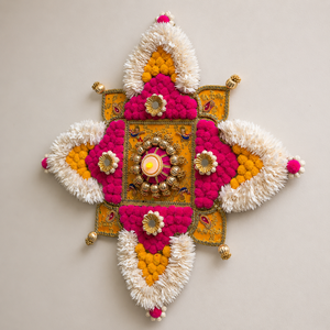 Decoración floral Rangoli hecha a mano para colgar en la pared para Diwali, decoración festiva para Puja, decoración para puerta con vela LED para el hogar, arte mural para el templo. - Product Image 2