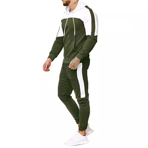 Ensemble sweat-shirt à capuche et jogging pour homme, couleur unie vert olive, coupe ample décontractée, manches longues, en coton, tenue de sport pour l'automne - Product Image 3