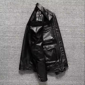 New Fashion Men's <b>Leather</b> Biker <b>Jacket</b> <b>Real</b> <b>Leather</b> Zipper Custom Logo Private Label Service High Quality Vintage Luxury - Product Image 6
