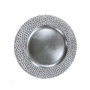 Assiettes de présentation rondes en métal martelé argenté de luxe, sous-assiettes décoratives pour la table, vente en gros pour la décoration de mariages, événements et fêtes - Product Image 1