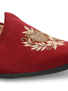 Red Embroidered Men's Loafers Closed <b>Toe</b> Slip-On Dress Shoes, Premium Footwear for Wedding Party <b>by</b> Asken Atelier - Product Image 2