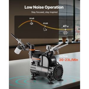 Kit Aerografo 1/6 HP con Aerografi Professionali a Doppia Azione e 3 Punte con Tubo per Decorazione Torte con Vernice Acrilica - Product Image 5
