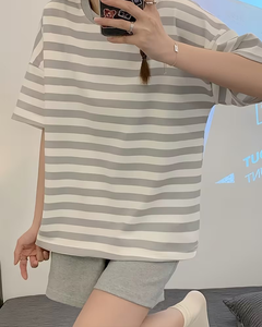 Women Solid Knitted T-Shirt Shorts Set Crew Neck Regular Fit Casual Summer Outfit Breathable Polyester/Cotton Quick Dry - Product Image 2