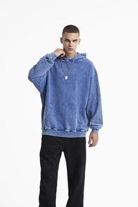 Sweat-shirt à capuche oversize pour homme, bleu uni, en molleton de coton lavé, écologique, respirant, avec poches, coupe classique, hiver - Product Image 5