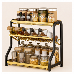 Modern 3-Tier Metal Spice Rack Organizer for <b>Kitchen</b> Countertop Seasoning Storage Shelf Bottle Holder for <b>Pantry</b> Organization - Product Image 5