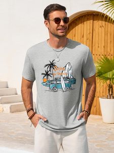 Camisetas unisex de manga corta |   Camisa Hawaiana Informal de Corte Regular con Estampado de Palmeras y Flores, Logotipo Frontal, Secado Rápido y Transpirable - Product Image 3