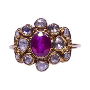 Gemvanity R995 Anillo de Compromiso y Boda Unisex de Oro de 14K con Incrustaciones de Diamantes y Rubíes de Corte Brillante, Estilo Clásico de Lujo - Product Image 2