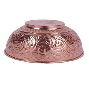 Bol en cuivre pur gaufré, fait main, motif floral antique, 400 ml, vaisselle décorative pour servir des noix, des salades et des fruits - Product Image 3