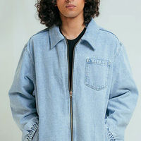 Blouson Bomber Unisexe en Jean Bleu Vintage Enduit Camouflage Coupe Ample Robuste pour Acheteurs en Gros