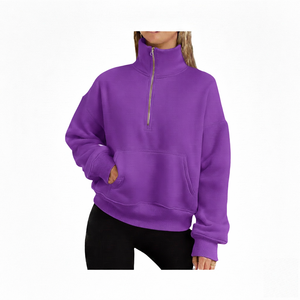 Sudadera de cuello alto con media cremallera de poliéster/algodón para mujer, estilo urbano, de alta calidad, con logo frontal, ideal para otoño, superventas. - Product Image 5