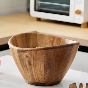Round Wooden Salad & Dinner Serving Bowl Handmade Modern Eco-Friendly Wedding Reusable for Party Kitchen - Product Image 2