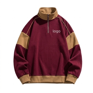 Sweat-shirt à capuche rétro américain pour homme, 100 % coton molletonné, col montant, demi-zip, brodé, coupe oversize et ample - Product Image 6