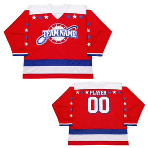 Maillot de hockey sur glace personnalisé rouge, blanc et bleu, sublimation, uniforme de hockey professionnel, respirant, manches courtes, pour hommes - Product Image 3