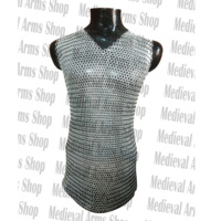 Haubert médiéval sans manches en maille d'aluminium pour adulte unisexe, armure de chevalier de combat à anneaux boutonnés pour reconstitution historique