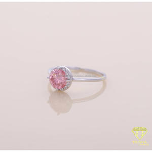 Anillo de compromiso con halo de diamantes cultivados en laboratorio, corte cojín, color rosa, en oro blanco de 14K, anillo de promesa solitario para mujer, joyería fina. - Product Image 1