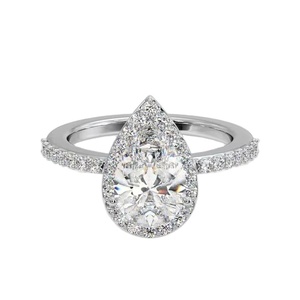 Anillo de compromiso y boda elegante con diamante solitario de 1.5 quilates, talla pera, halo, engastado en forma de gota, de plata 925, para mujer - Product Image 1