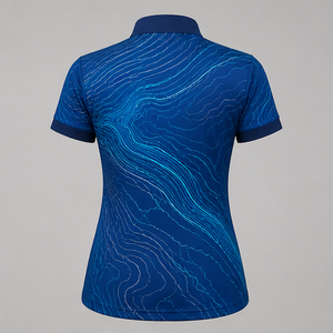 Polo Personalizado para Mujer con Estampado de Ondas Topográficas Azul Real, Secado Rápido, Transpirable, Manga Corta, Uniforme de Golf, WPS-0826 - Product Image 2