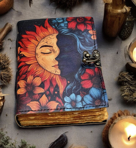 Cuaderno de Papel Vintage con Grabado de Sol y Luna, Cuaderno de Dibujo Hecho a Mano con Borde Decorativo, Encuadernación Térmica, 100 Hojas, Regalo - Product Image 3