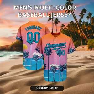 Camiseta de Béisbol Personalizada con Palmera Tropical para Hombre, Manga Corta, Cierre de Botones, Transpirable, de Poliéster, Ropa Deportiva de Verano, Nombre del Equipo 00 - Product Image 3