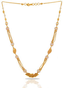 Gold Plated Beaded <b>Necklace</b> with Peach Stone Beads and Designer Chain Traditional Indian Ethnic Jewelry for Women - Product Image 2