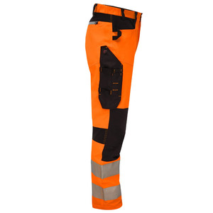 Men's Orange Workwear Pants High Waist Reflective Stripes Multiple Pockets Straight Fit Midweight Polyester Canvas - Product Image 3
