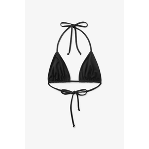Top de bikini negro sexy para mujer con cordón ajustable en la espalda y tirantes ajustables, traje de baño de punto de color sólido - Product Image 1